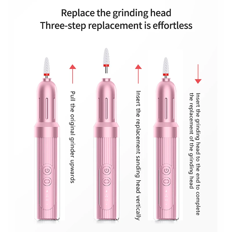 مثقاب أظافر كهربائي على شكل قلم قابل لإعادة الشحن مع شاشة رقمية LED، مبرد أظافر محمول لإزالة البشرة