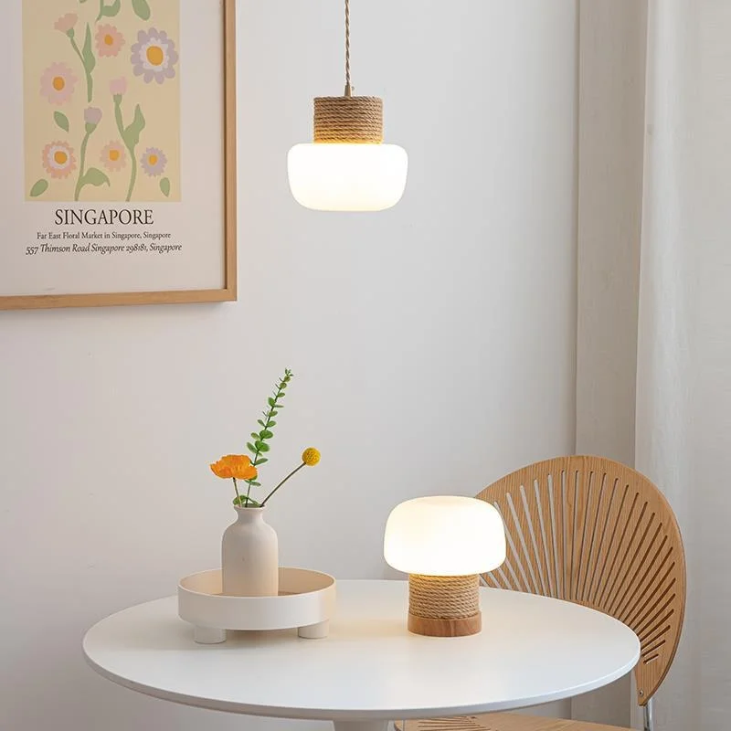 Wabi Sabi kremowy styl restauracja lampa wisząca lampka nocna lampa stołowa lina konopna białe szkło Luminaria Nordic Home Stay Light