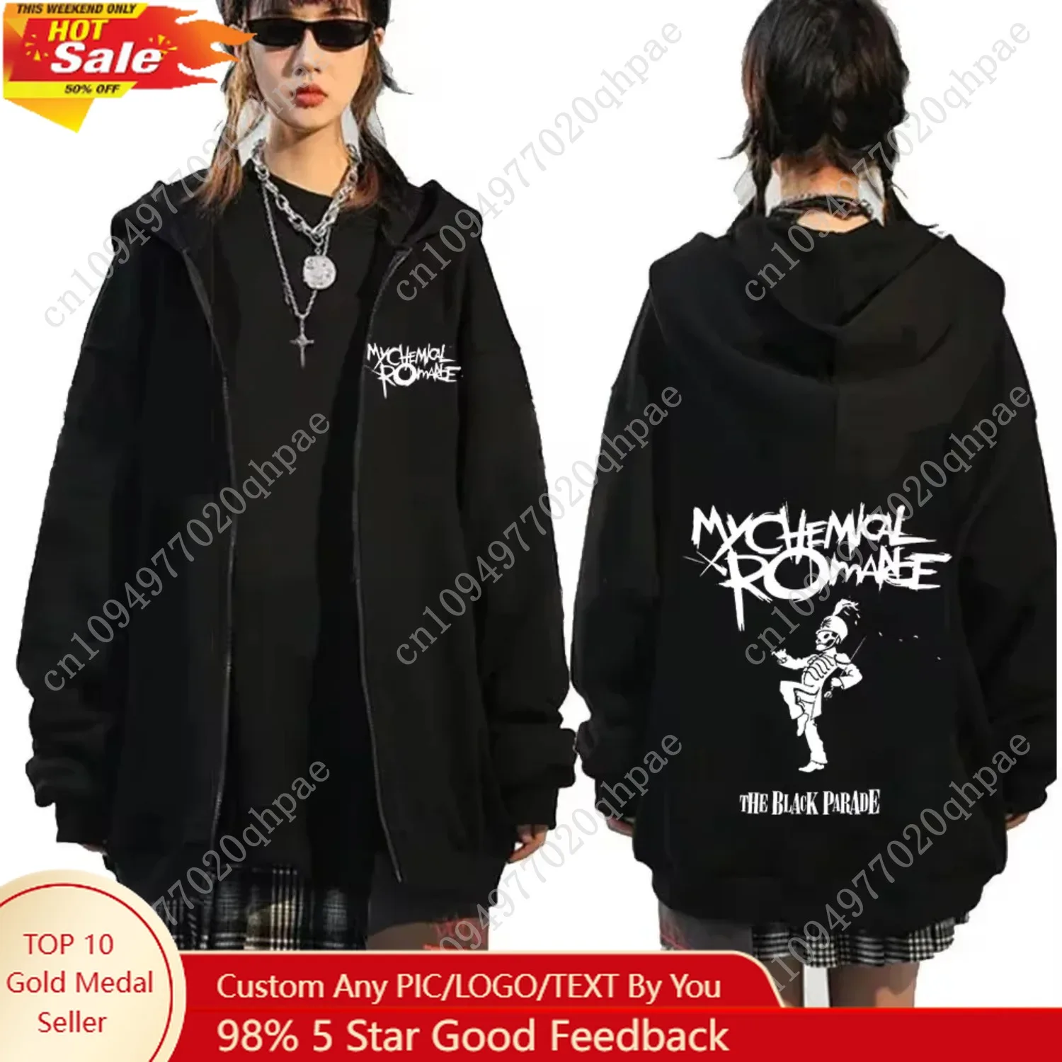 

My Chemical Romance Letter Print Zip Up Jacket Hoodies Women Casual Gothic Retro Clothing Vintage Oversized Sweatshirts Unisex