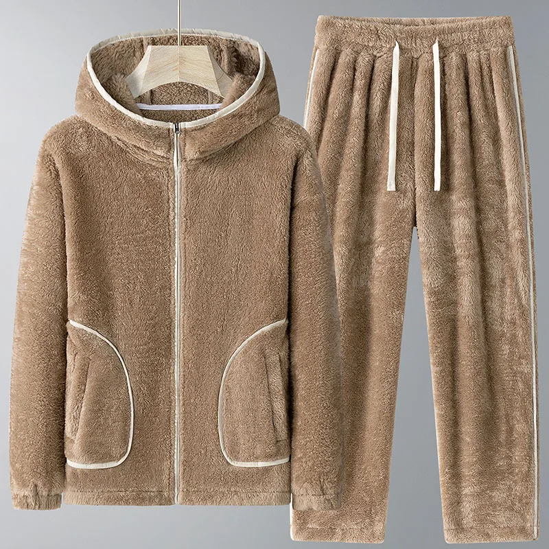 2026 Winter New Men's Hoodie Set with Thick Fleece for Wind and Cold Protection, Warm and Fashionable Casual Two Piece Set