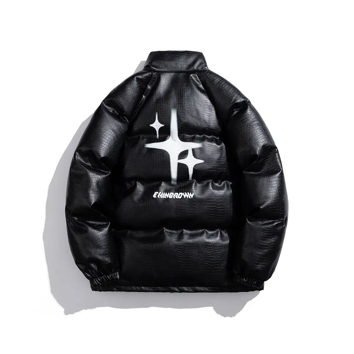 

Men’s Detachable Star Brooch Jacket - White Croc Print Padded Cotton Coat