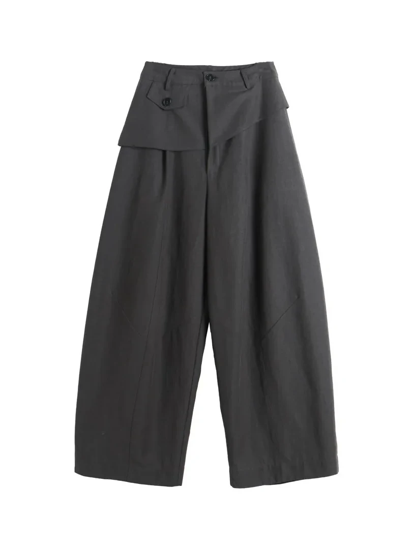 Gray Asymmetrical Wide Leg Pants Women's Loose Straight Casual Trousers Autumn New Style High Waist Zipper Other Material