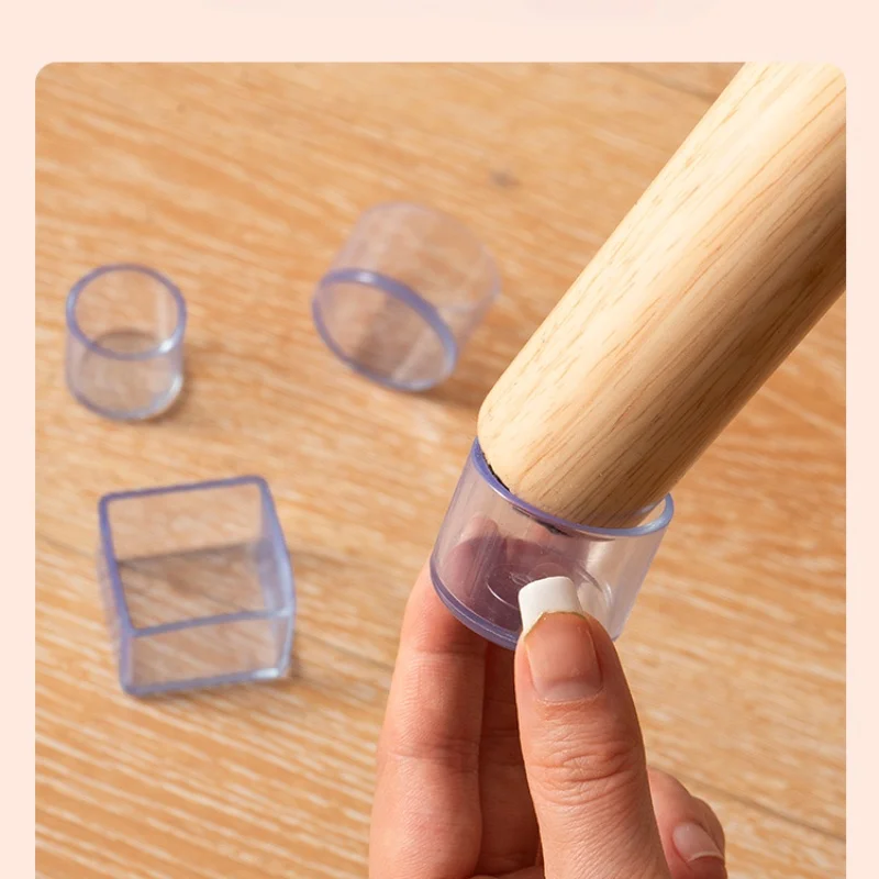 Transparente Anti Slip Table Foot Pad, cadeira Leg Cover, espessado, 4pcs