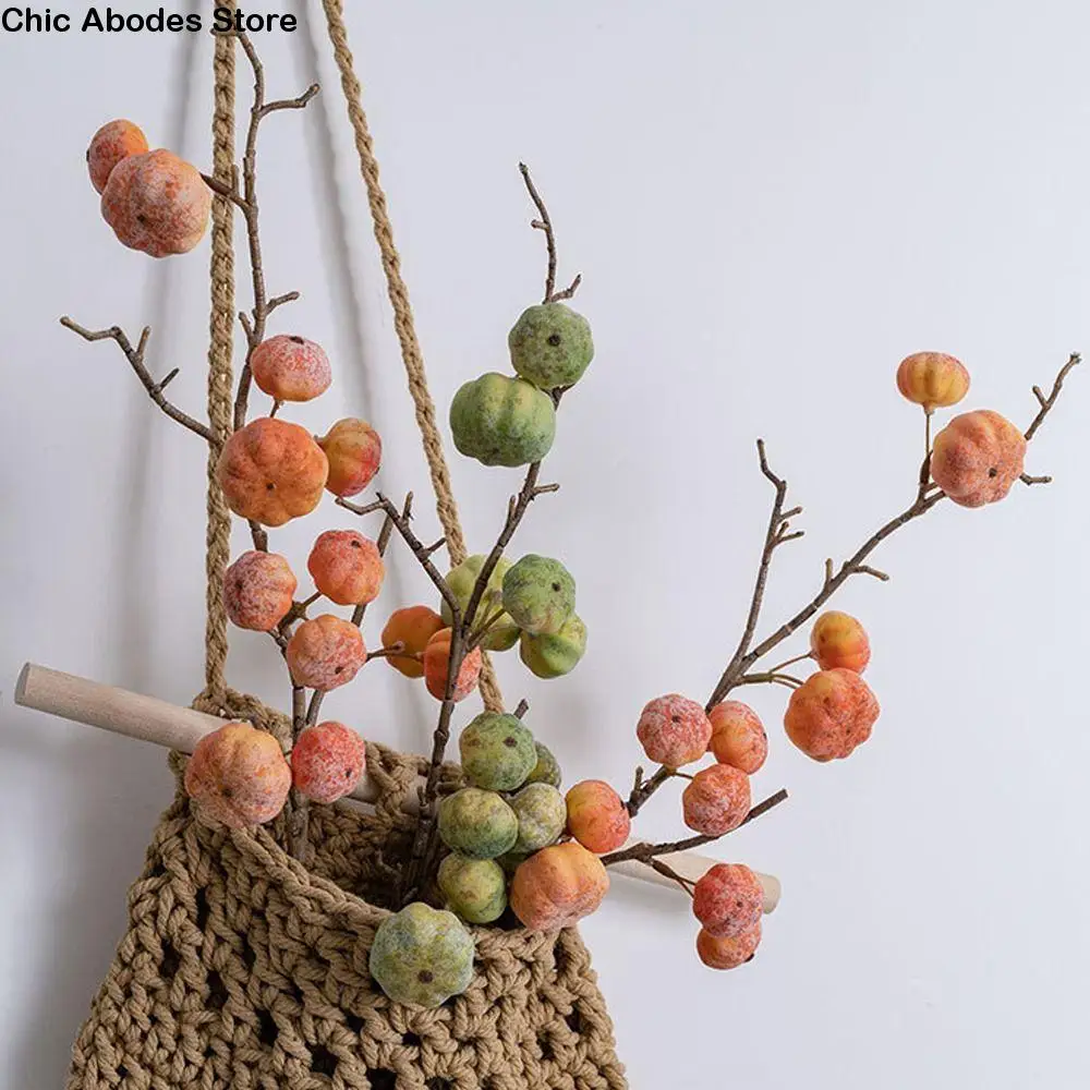 

12-Fruit Artificial Pumpkin Branches Handmade Elegant Simulation Pumpkin Realistic Fake Plants Table Centerpiece
