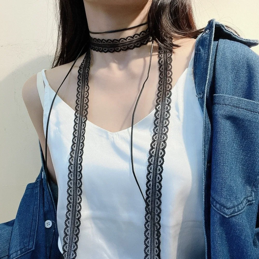 

New Gothic Lace Choker Necklace Stacked Layered Design Lace Strap Necklace Y2k Ballet Style Clavicle Chain Gifts
