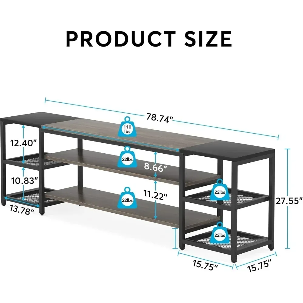 Tribesigns 78 Inch TV Stand for TVs up to 85 Inch, Media Entertainment Center Console Table, Industrial 3-Tier TV Console Table