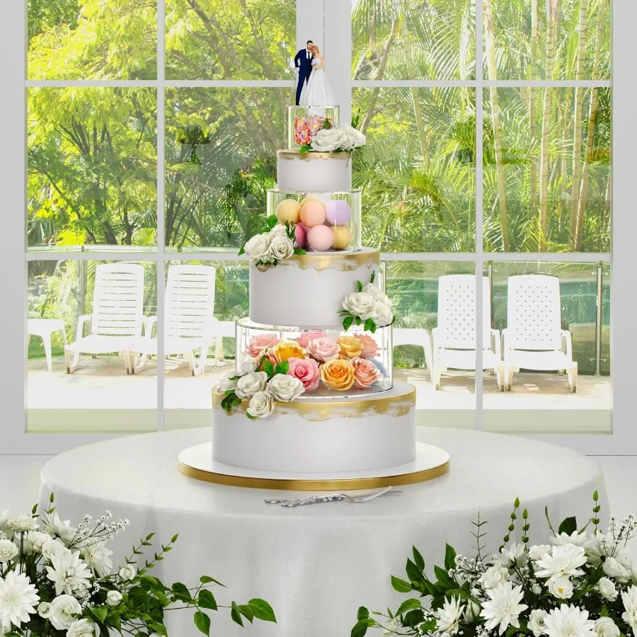 

3PCS Clear Acrylic Cake Stand, Fillable Cake Box Riser Cake Tier, Round Cake Display Box with Lid (14" Dx4 H,10" Dx4 H,6" Dx4 H)