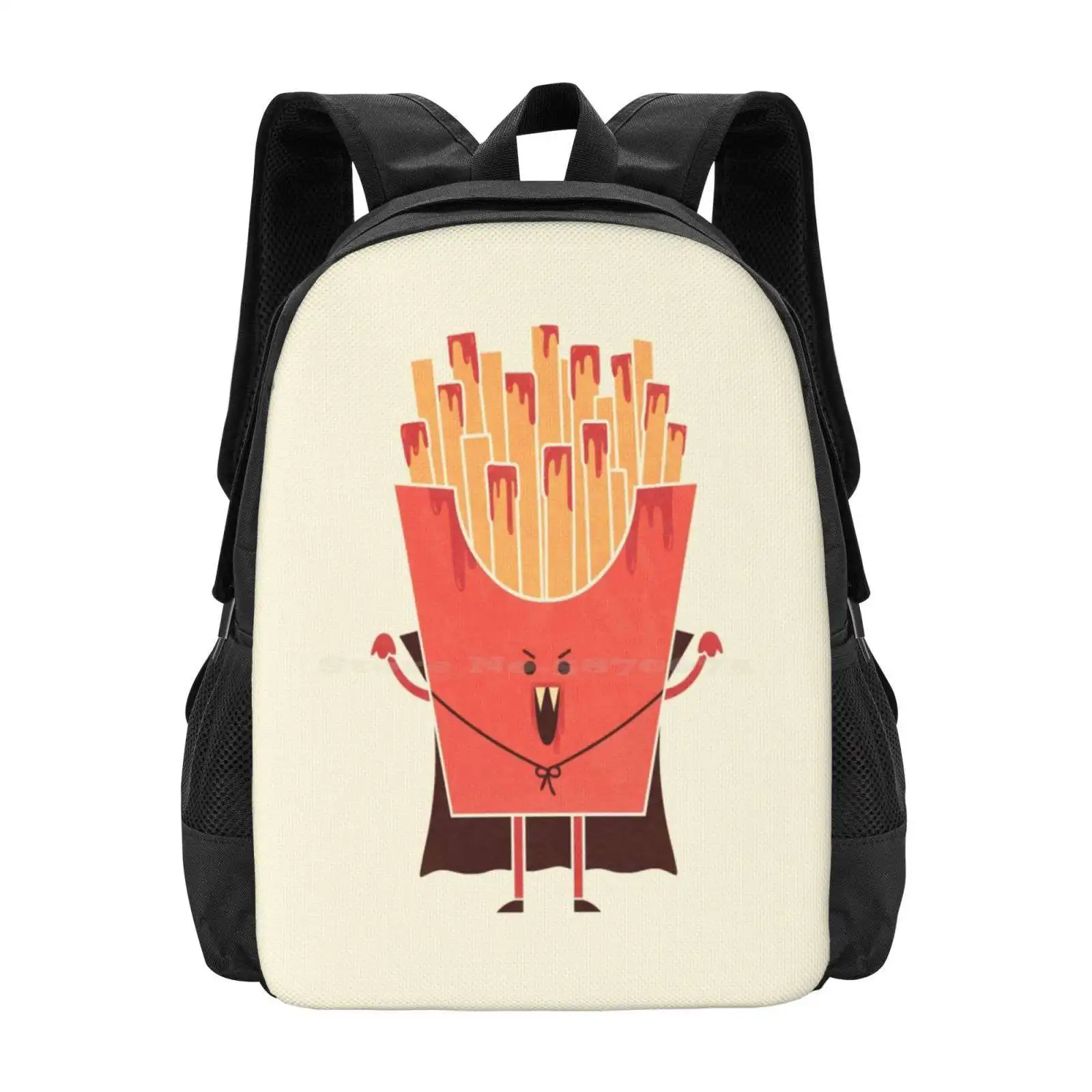 Nospotatu Teen College Student Backpack Pattern Design Bags Dracula Funny Fast Food Cute Horror Ketchup Fries Teo Zirinis