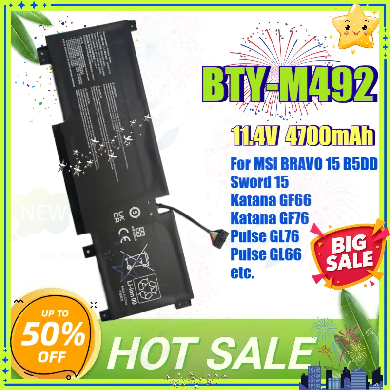 SWZY BTY-M492 Laptop Battery for MSI BRAVO 15 B5DD Katana GF66 GF76 12UGS 11SC 11UC 11UE SWORD 17 A11UD Pulse GL66 11DUK 11UEK G