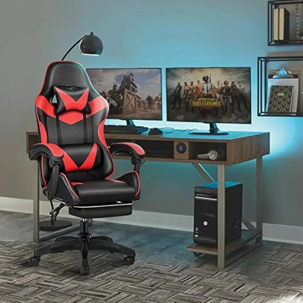 Silla ergonómica con reposapiés para videojuegos, asiento reclinable y giratorio, altura ajustable, respaldo y asiento para ordenador de oficina y carreras