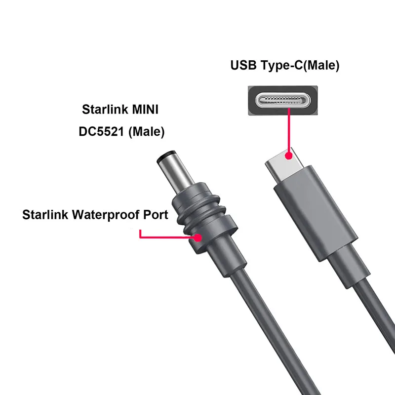 2M/6.5FT Mini DC Cable for Starlink DC Male to Type-C Male Waterproof Barrel Jack Charging Cord Overload Short Circuit Protector image 3