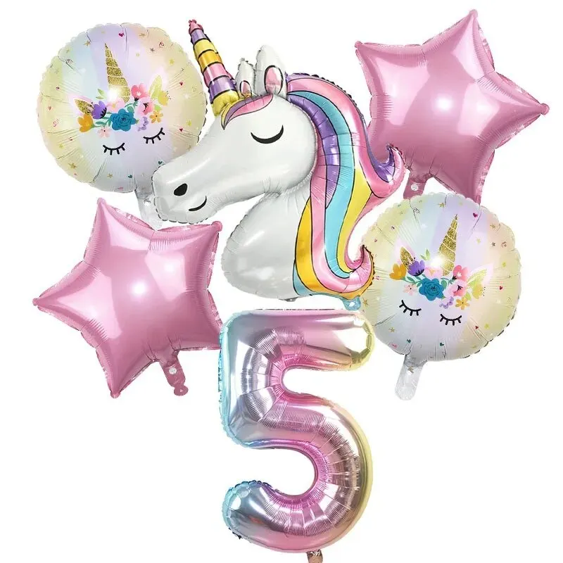 1Set Rainbow Unicorn Balloon 32 Inch Number Foil Balloons 1st Kids Unicorn Theme Birthday Party Decorations Baby Shower Globos