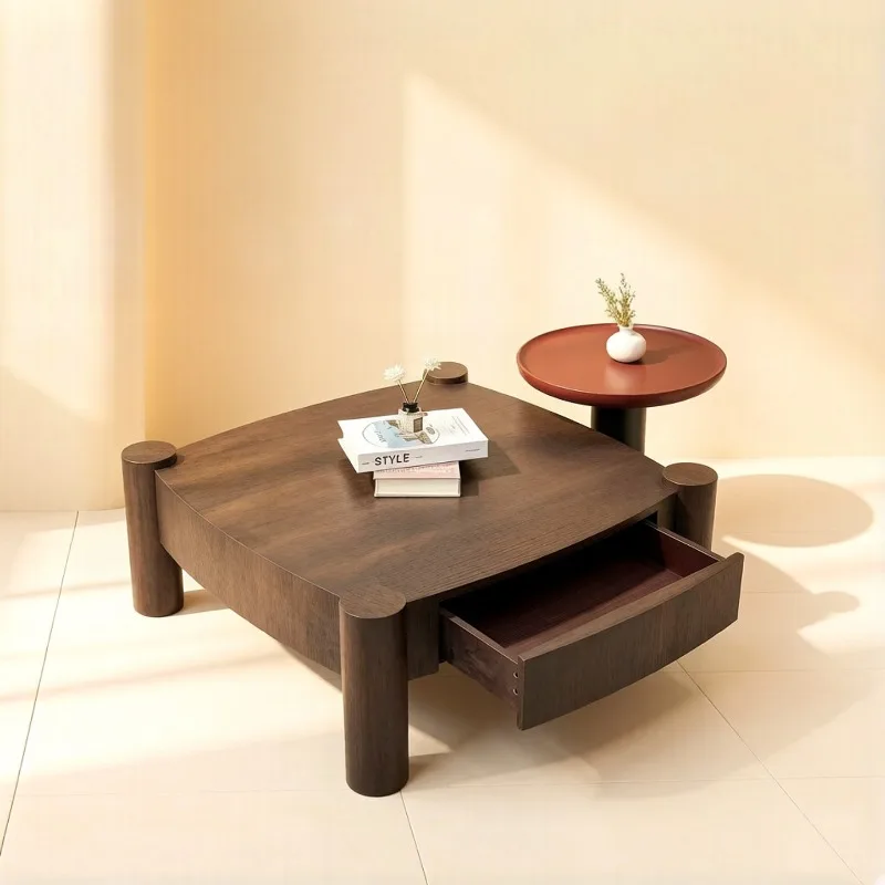 

Square coffee table combination, modern simple living room home Italian minimalist log coffee table