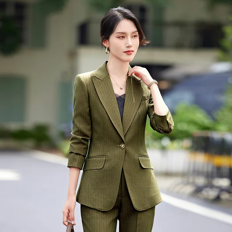 Professional Women's Suit2024New ฤดูใบไม้ร่วงสีม่วงลาย High-end ธุรกิจชุด WorkwearolBusiness Casual Professional เครื่องแต่งกาย