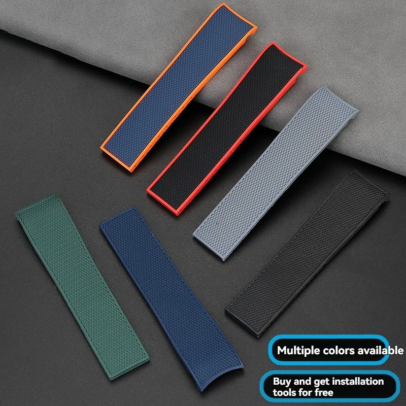 For Longines HydroConquest L3.781/642/742/782 21mm Blue Silicone Dive Watch Band - Curved End Rubber Strap Replacement