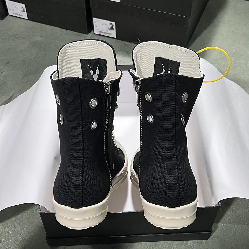 

R-o Ankle Boot Men High Top Shoe Black Canvas Women Sneaker Casual Shoes Waxed Canvas Sneakers Zipper Lace Up Boots