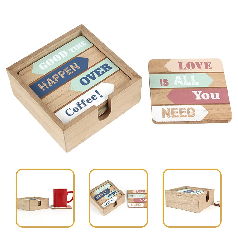 1Set Wooden Coasters Set Rustic Farmhouse Heat Resistant Cup Mats for Coffee Table Bar Home Office Drink Protection Table Decor