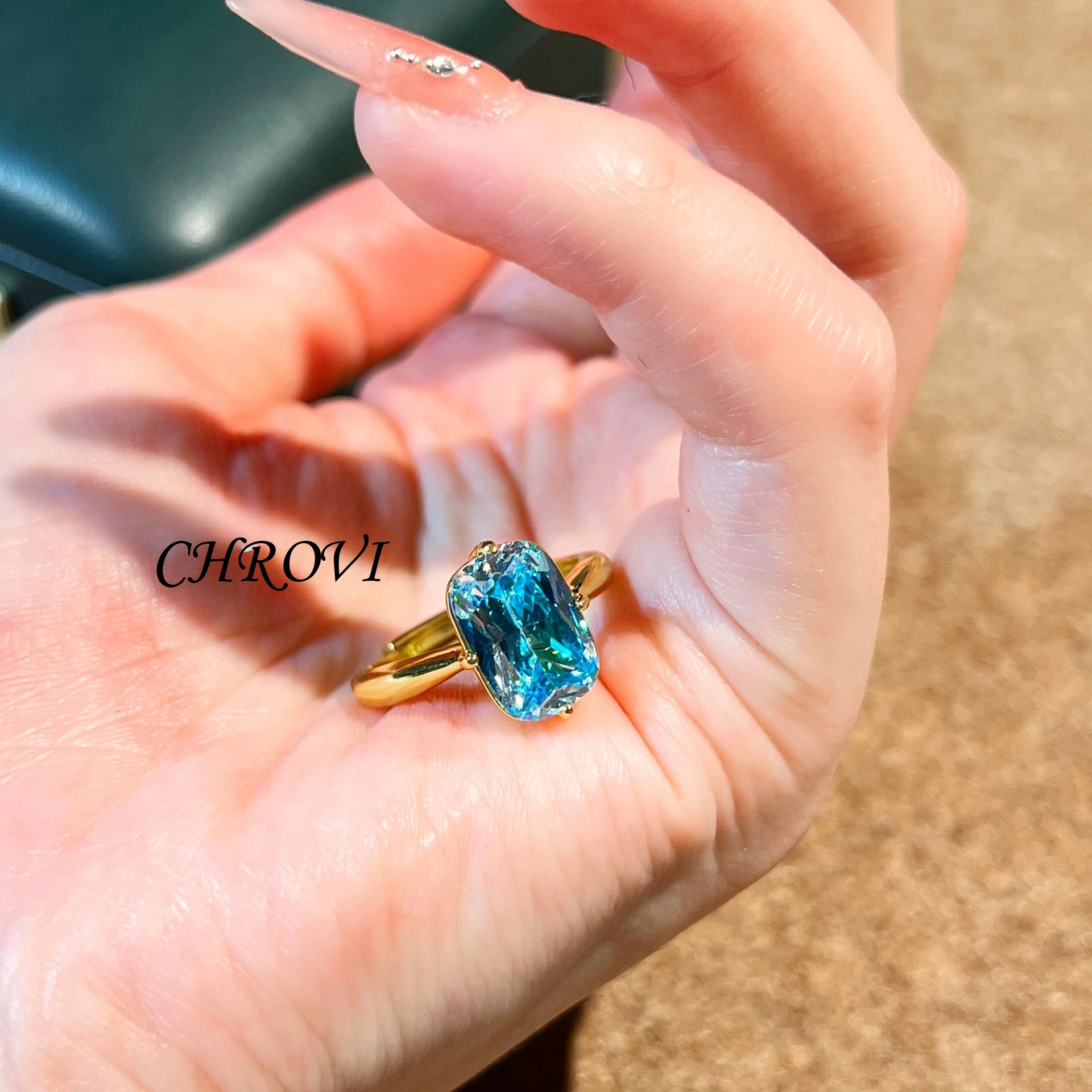 Women's Retro 925 Sterling Silver Square Paraiba Diamond Ring