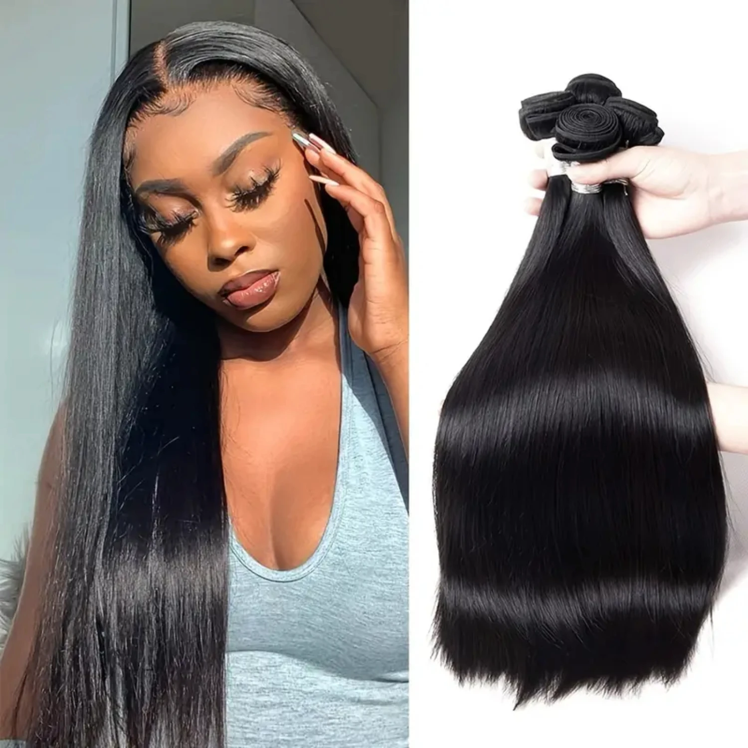 

Flawless High-Quality Natural Hair Wigs Bundles for Effortlessly Achieving a Perfect Look. Convenient Clips for Directly Sewn In