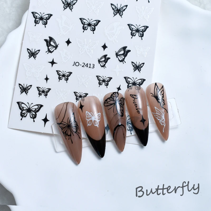 3D Nail Art Kleber Schieber Aufkleber schwarz weiß hohl Schmetterlinge Nagel Aufkleber für Dekorationen Maniküre Tipps Schönheit