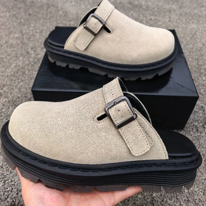 

Fashion Big Leather Casual Slippers Non Slip Beach Shoes Men's Slippers Classic Clogs Shoes Summer Half Slippers for Men