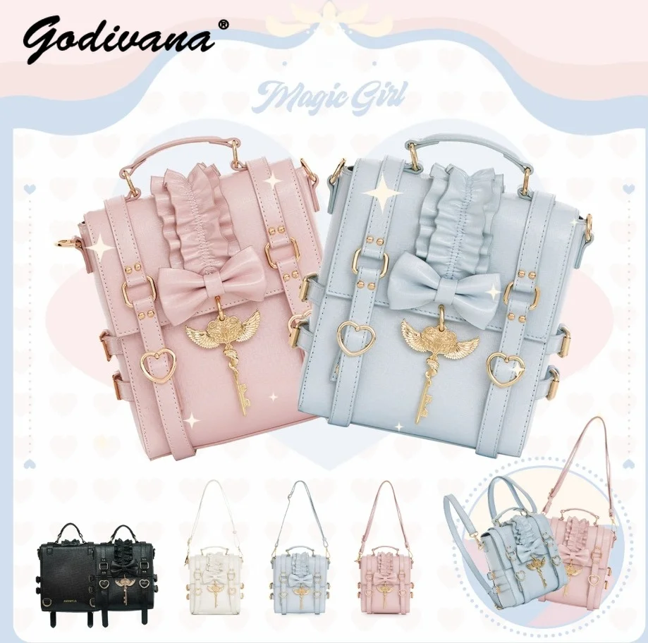 Magical Girls Pearlescent Double Shoulder Crossbody Bags Sweet Women's Lolita School Bag Backpack Portable Tote Bags