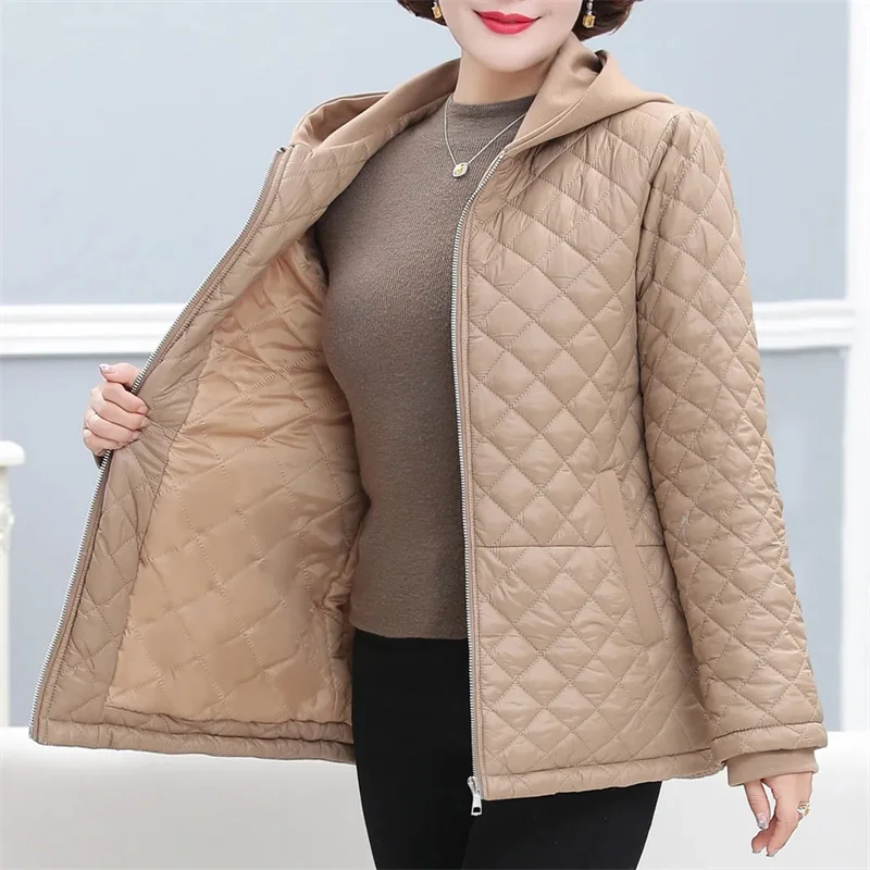 2023 Autumn Winter Middle-age Women Quilted Cotton-padded Coats Female Zipper-up Hooded Jacket Thicken Warm Parkas Tops Overcoat