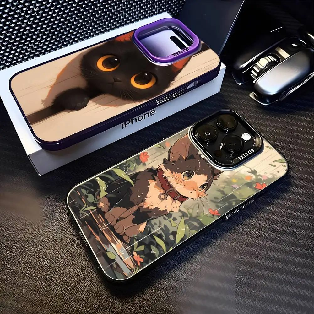 

Cat Cute Kitten Cartoon Phone Case For iPhone 16,15,14,13,12,11,Mini,Pro,MAX Black Matte Shockproof Cover
