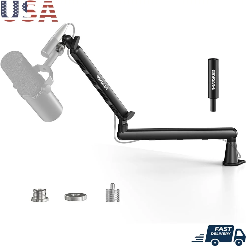 

Low Profile Microphone Arm Adjustable Mic Boom Stand Blue Yeti Snowball iCE HyperX 360° Rotation Desk Mount Enhanced Stability
