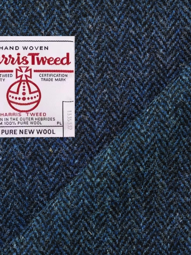 Harris Tweed Woolen Checkered Fabric Blue System Backpack Coat Material Large Patterned Bag Making Suitable for Autumn Winter