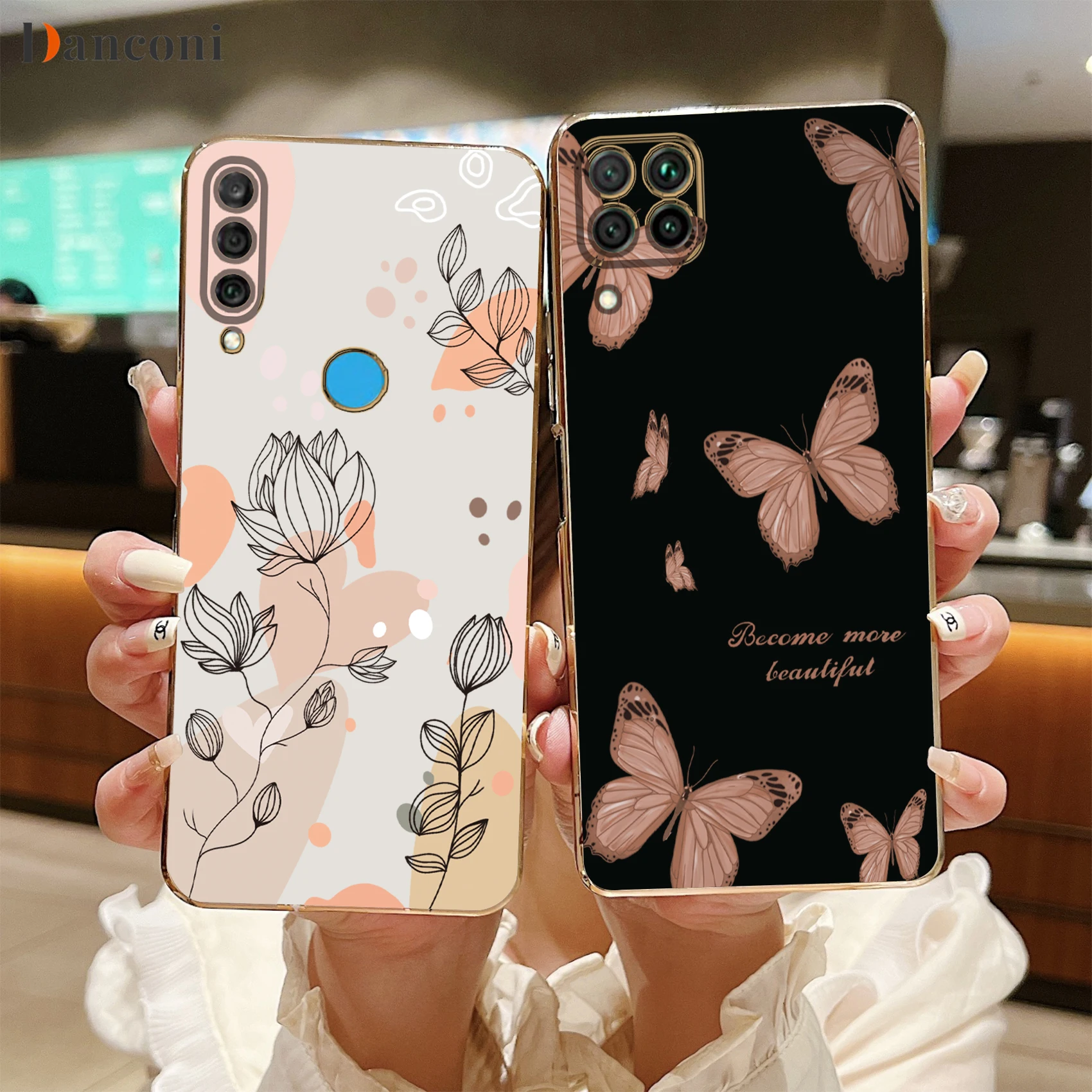 Abstract Plant Luxury Plating Phone Case On For Huawei P30 Lite P 30 P20 P40 Lite Pro P smart 2019 Psmart Z Plus 2018 Cover