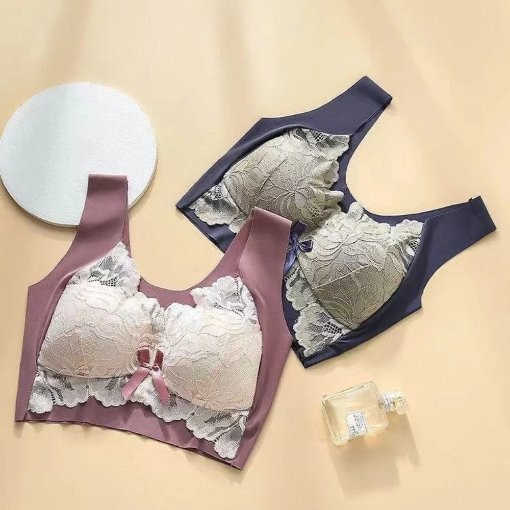 Plus Size Underwear Seamless Bras Large Lace Wireless Women Vest Backless Tops Push Up Unwired Bra Without Bones Plus Underwear
