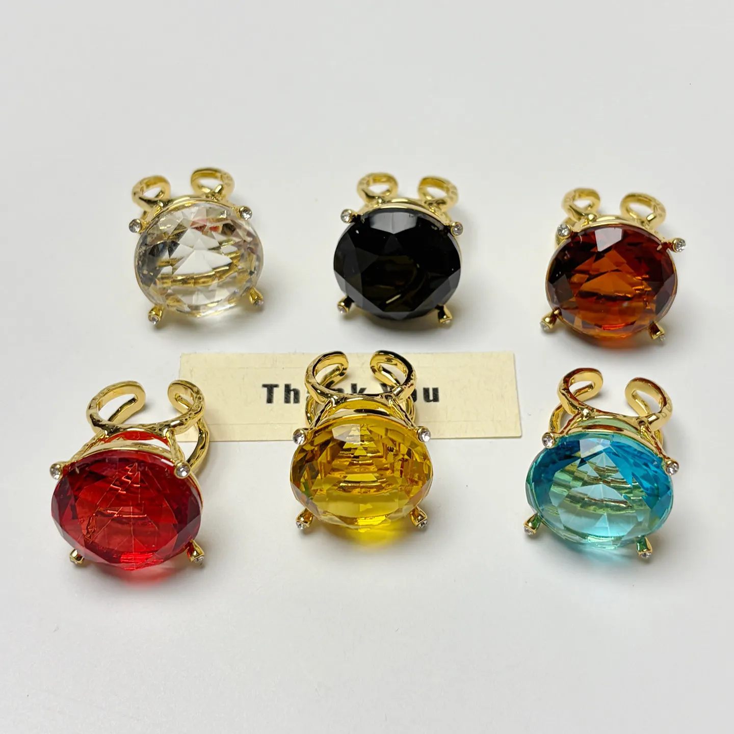 Unique Clear Candy Tone Round Stone Open Adjustable Ring for women girls Gold Plated sweet  jewelry Daily Wear