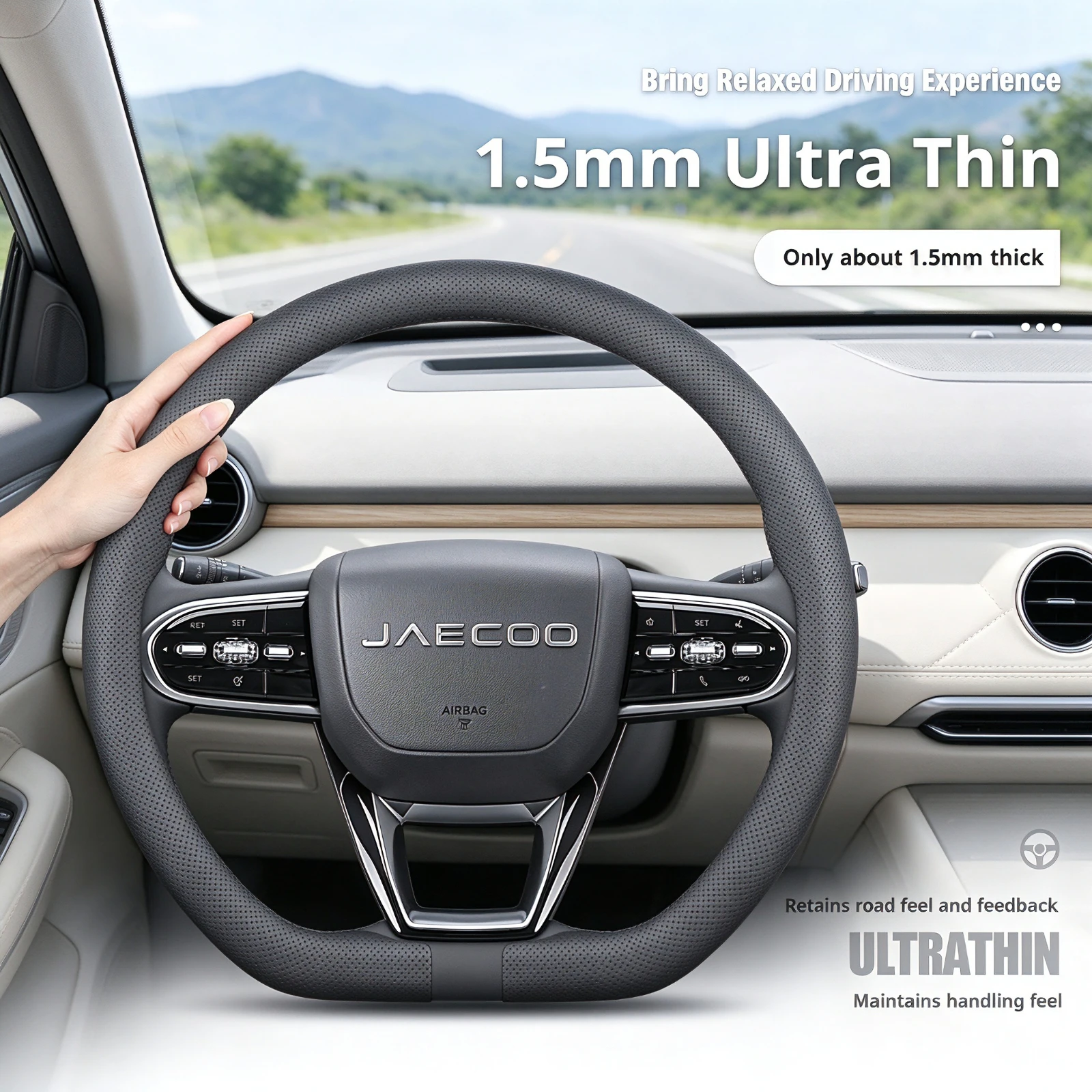 Ultra Thin Leather Car Steering Wheel Cover for Chery Jaecoo J7 Phev J5 J8 2025 2026 Clip-on Solid Color Interior Accessories