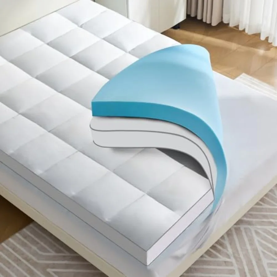 

4 lnch Dual Layer Mattress Topper Size 2 Inch Cooling Gel Memory Foam and 2 Inch Soft Pillow Top Mattress Pad Cover for Back Pa