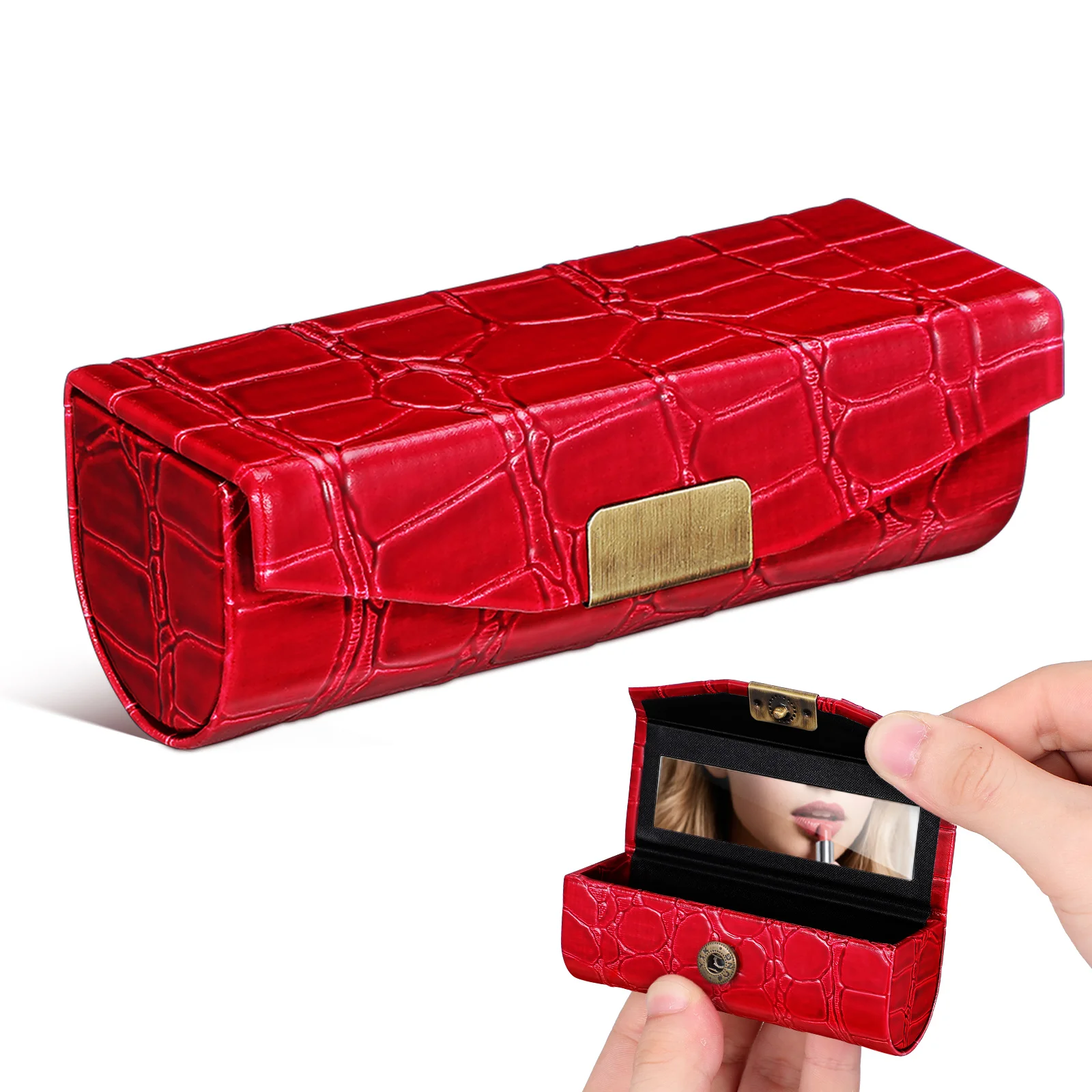Stijlvolle lippenstiftetui, enkele houder in premium PU, veilige pasvorm voor lippenstift, lippenbalsem, compact formaat, ideaal voor reizen met de handtas