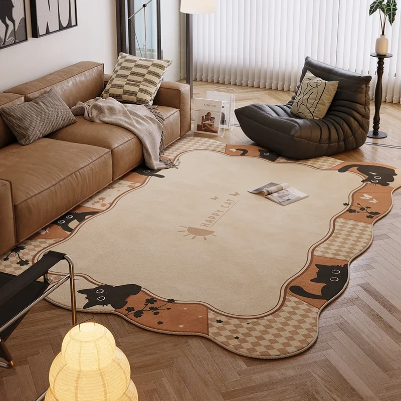 

Living Room Large Area Rug Wavy Bedroom Bedside Easy To Care for Short Velvet Carpet Cartoon Cat Medieval Retro Style Floor Mats