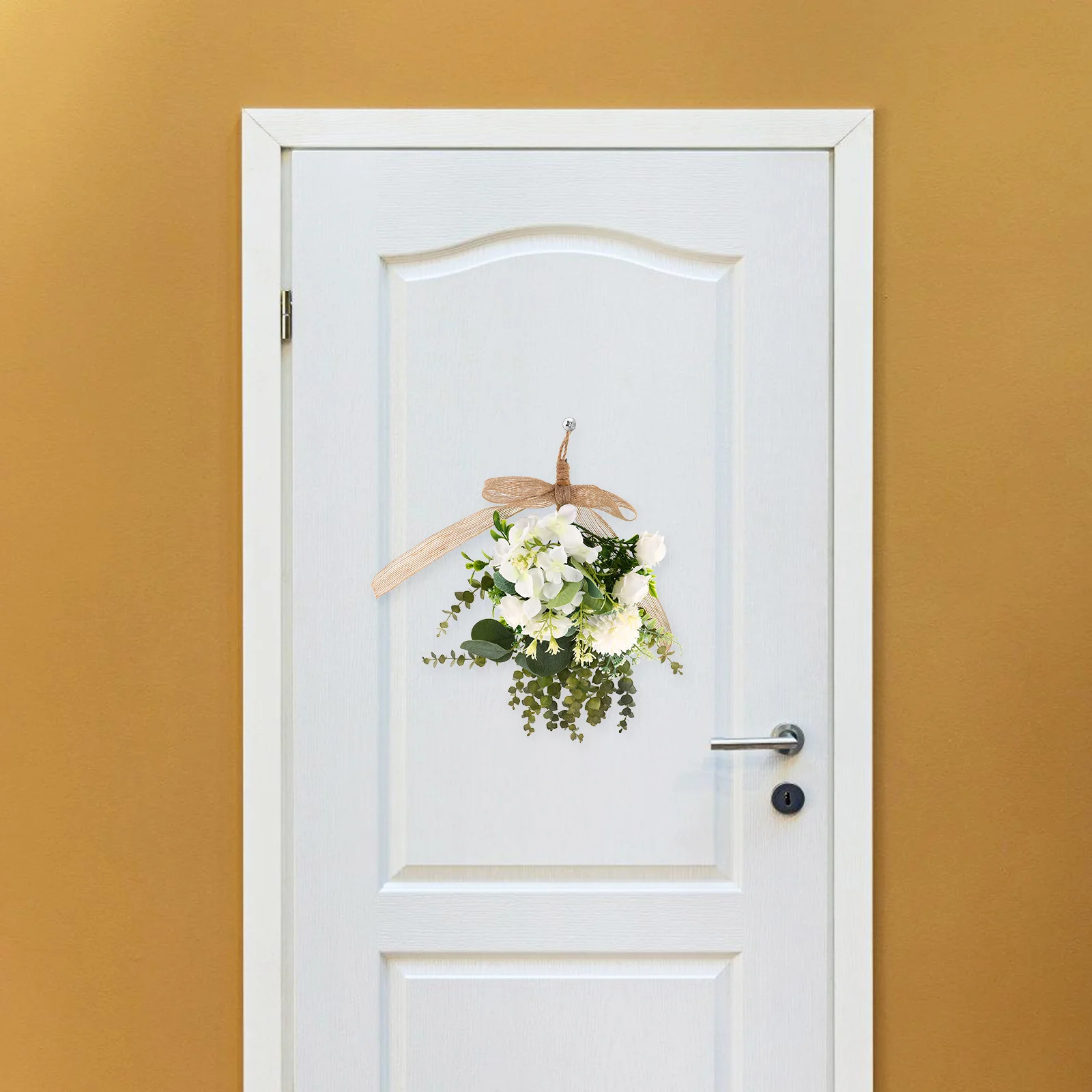 

Artificial Swag Flowers Chrysanthemum Eucalyptus Wreath Fake Greenery Wall Decor For Home Front Door Porch White No Light Summer