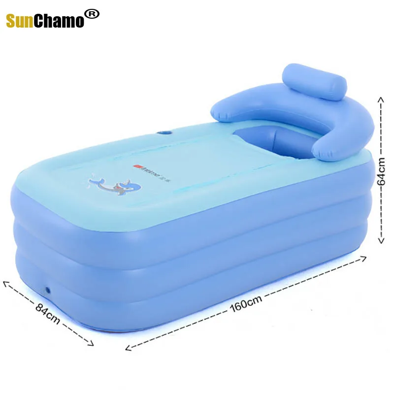 160*84*64cm Big Indoor Outdoor Fold-able Inflatable Bath Tub PVC Adult Bathtub Air Pump Household Furnishing Spa