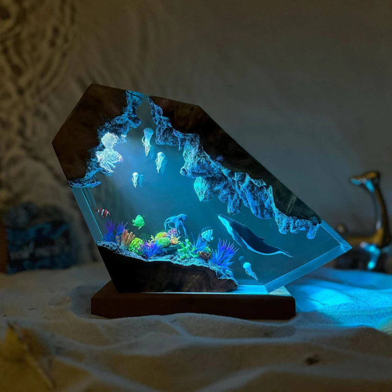 海探査生物樹脂テーブルライト創造的なアート装飾ランプクジラタコクラゲテーマナイトライト USB 充電
