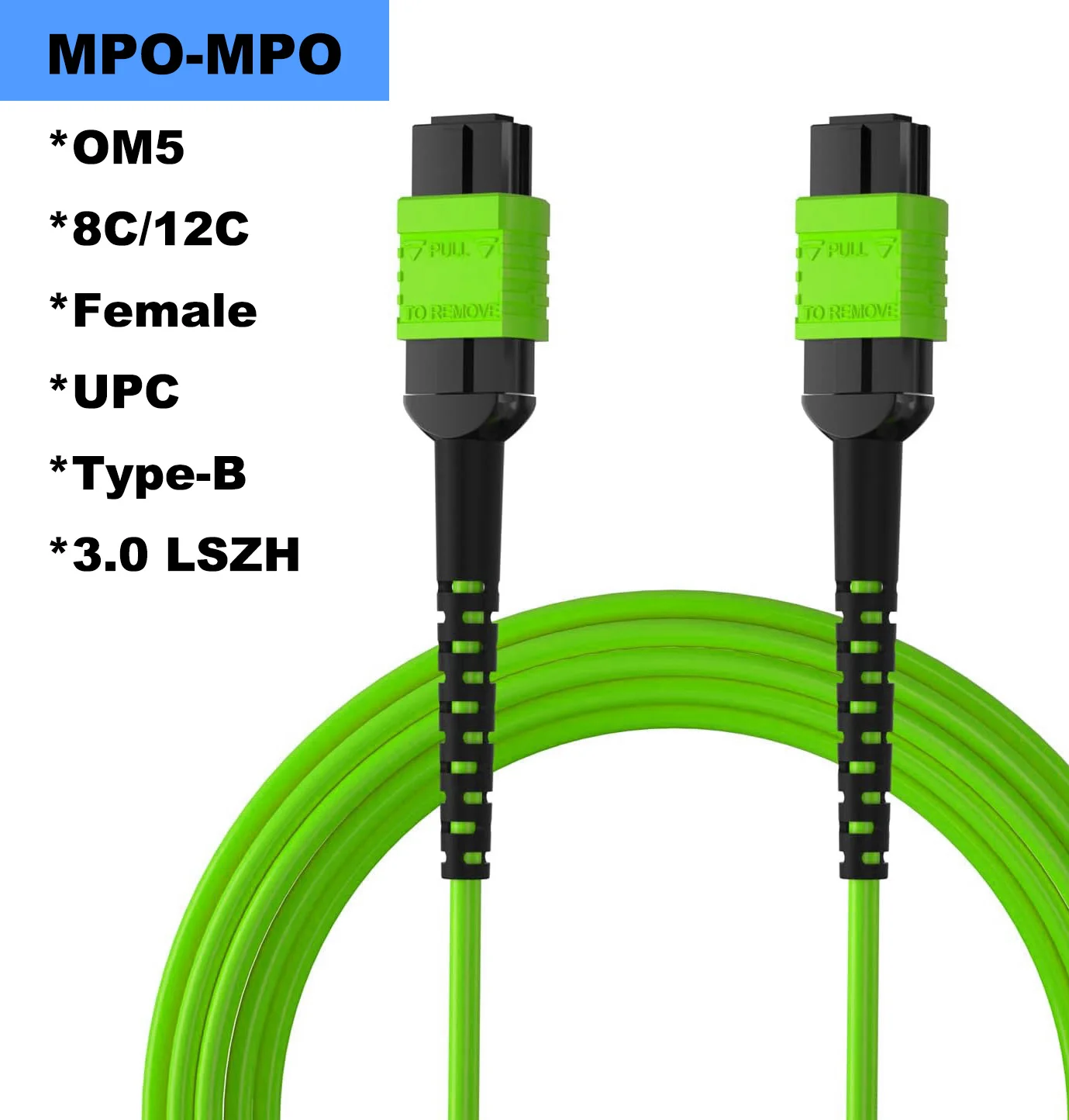 

MPO to MPO Fiber Optic Cable 8/12 Core OM5 Multi-Mode 40Gb/400Gb Fibers Female Type B UPC LSZH Plenum Jumper