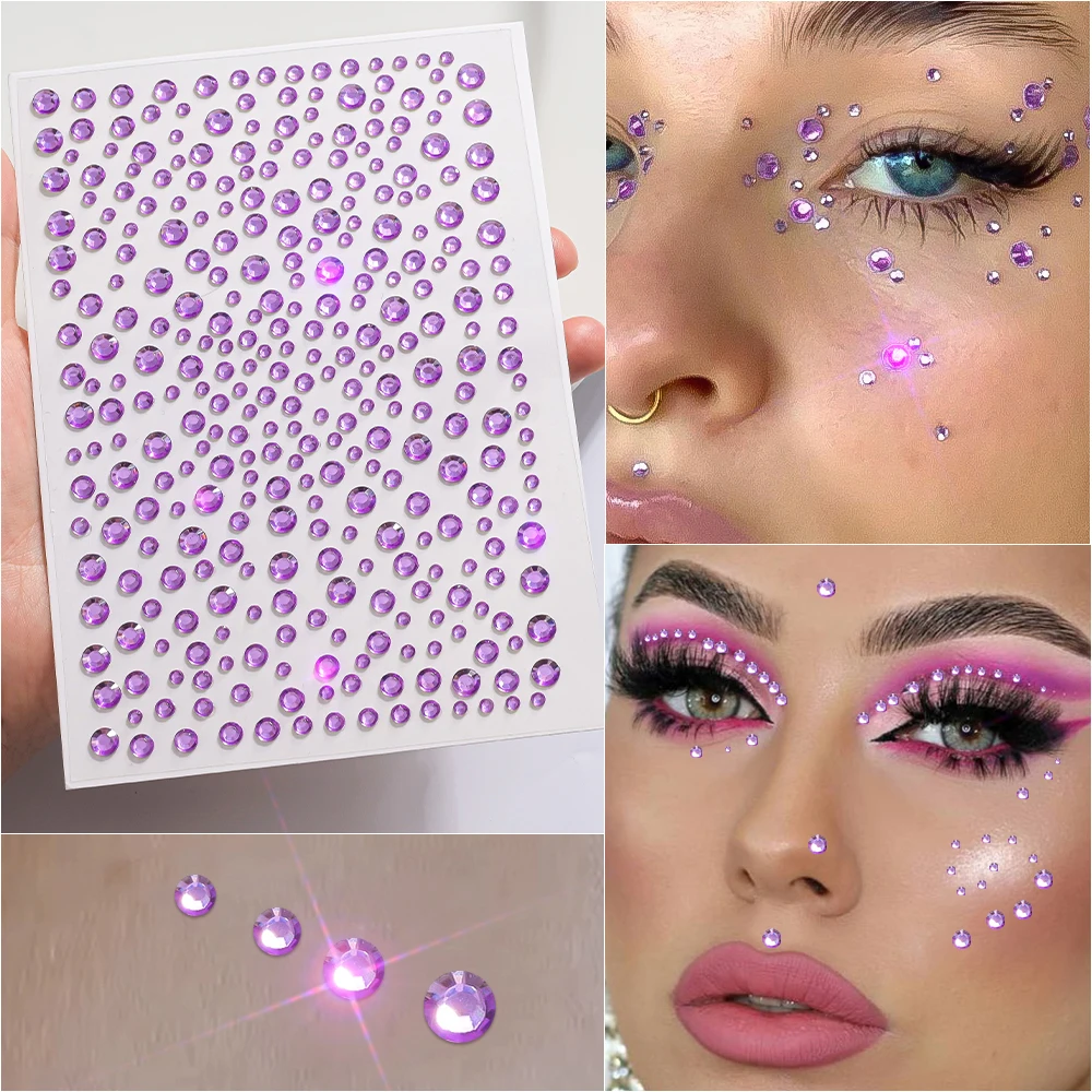 3D مختلط الوردي جولة حجر الراين ماكياج الوجه ملصق بلينغ الموسيقى مهرجان مرحلة الأداء الوجه المؤقتة الوشم صائق مسمار الشريحة