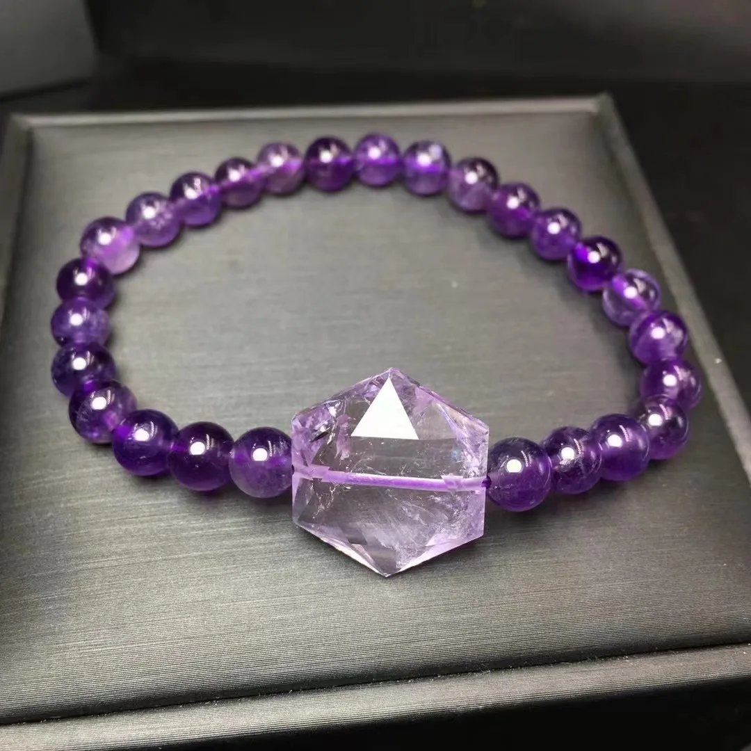 Unit One Bracelet Hot Selling Natural Amethyst Crystal Healing Designed Bead Bracelet With Six-Pointed Star Accessory