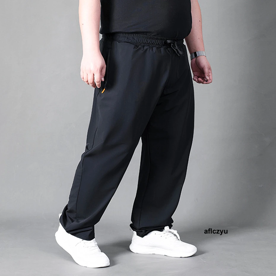 Baggy Pants Men 8XL Plus Size Straight Pants Summer Thin Pants Elastic Waist Fashion Casual Black Trousers Male