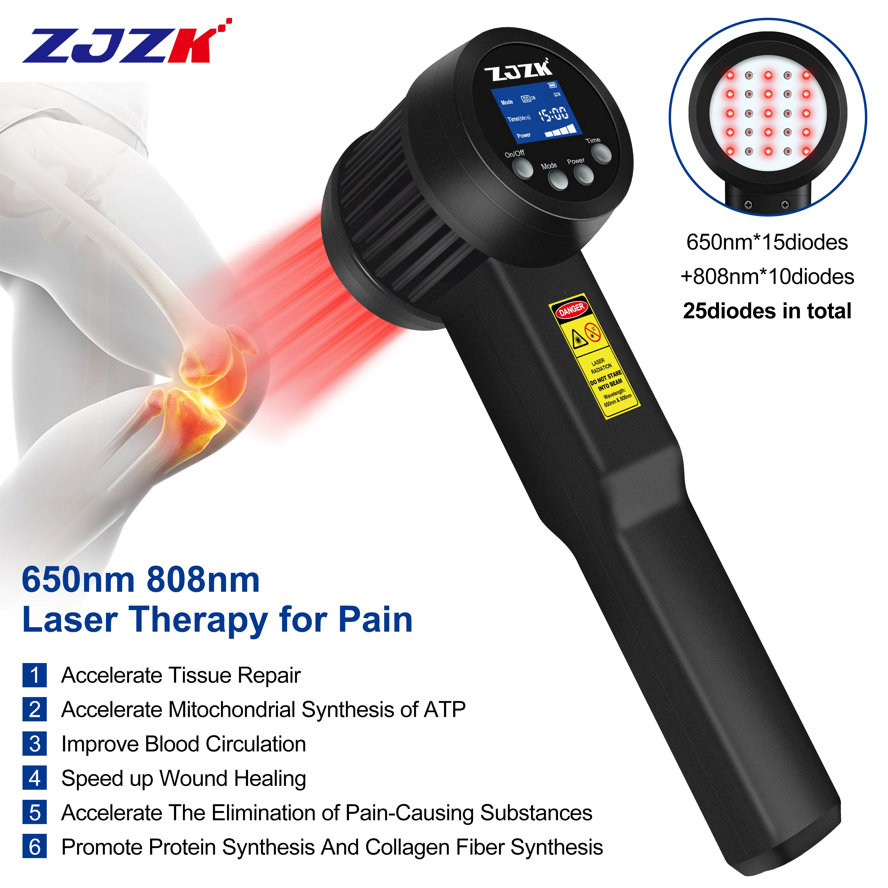 

ZJZK 3W Therapy Red Laser Pain Management Handheld Low Level Infrared Laser Device 650nmx15diodes+808nmx10diodes Incisions