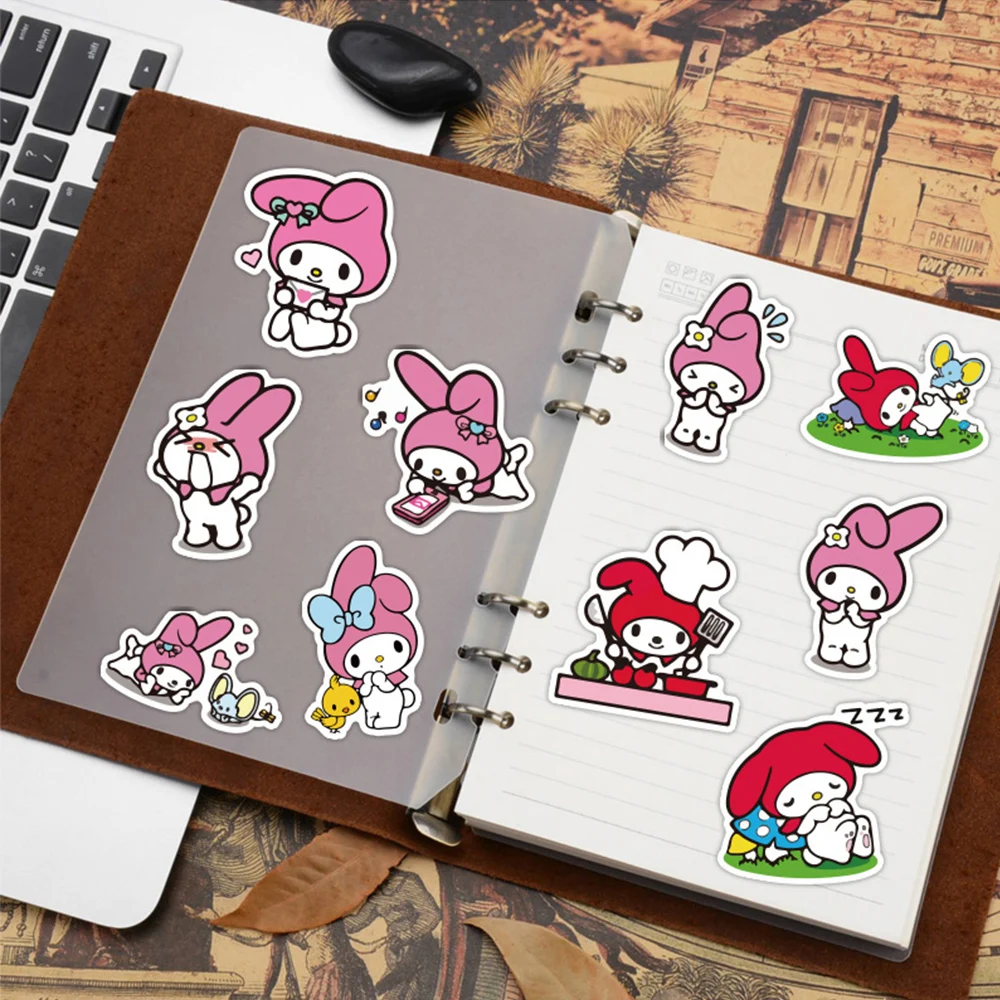 10/30/50pcs Sanrio Cartoon Anime moja melodia naklejki Kawaii dla dziewcząt DIY Laptop walizka papiernicze wodoodporne naklejki zabawki dla dzieci prezent