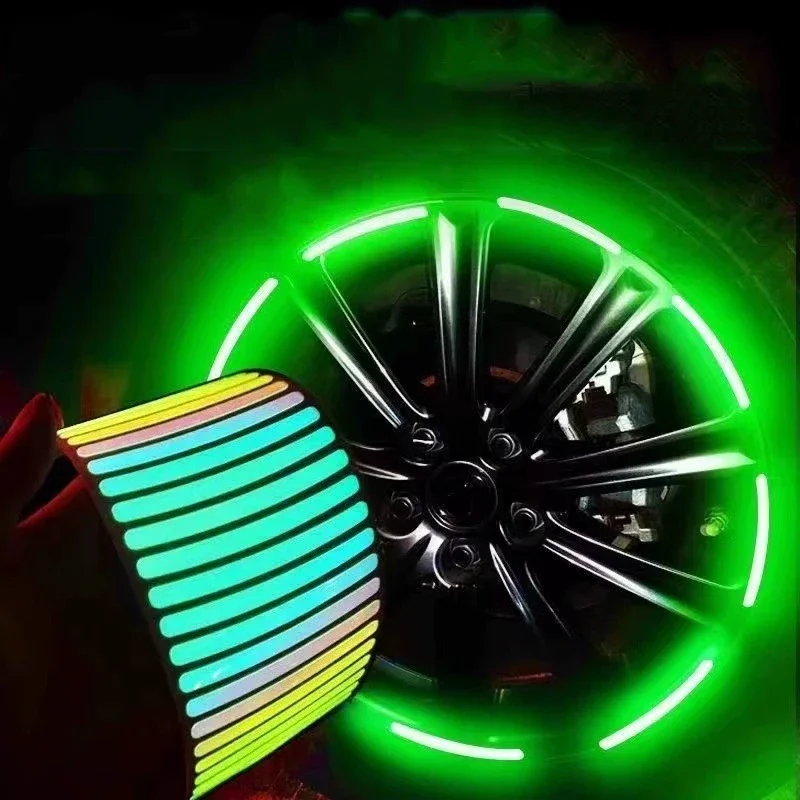 Car Wheel Hub Reflective Sticker Tire Rim Reflective Strips Luminous for Night Driving Car Motorcycle Wheel Sticker