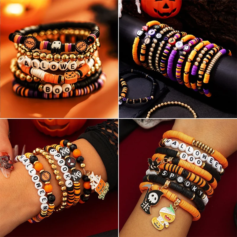 1Box Halloween Style Clay Beads and Black Letter Beads Kit Bracelet Making Kit for Friendship Bracelet Making Diy Supplies