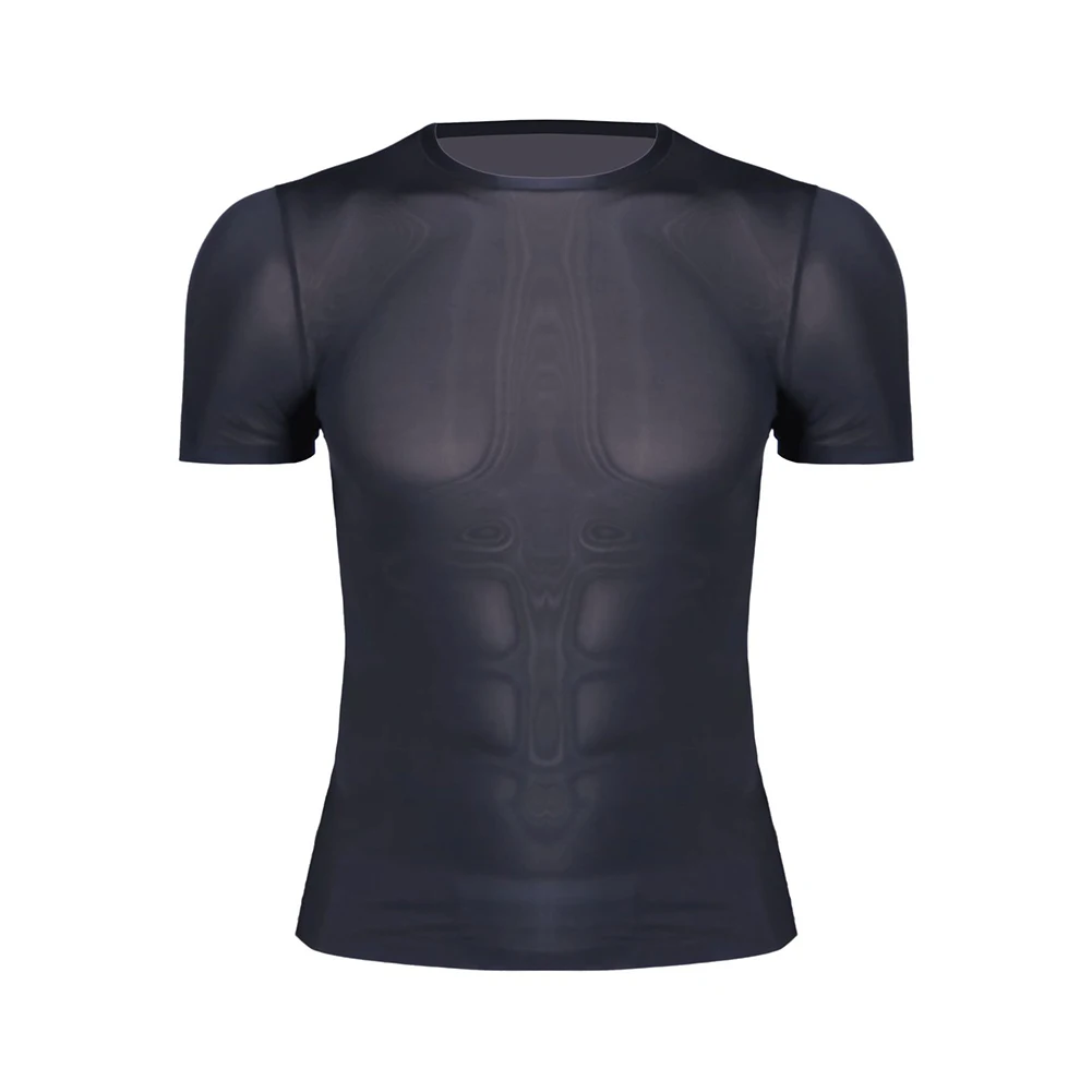 

Male Gym Top Men\\'s T Shirt Ice Silk Minimalist Moisture Wicking O Neck Sheer Short Sleeve Solid Color Breathable