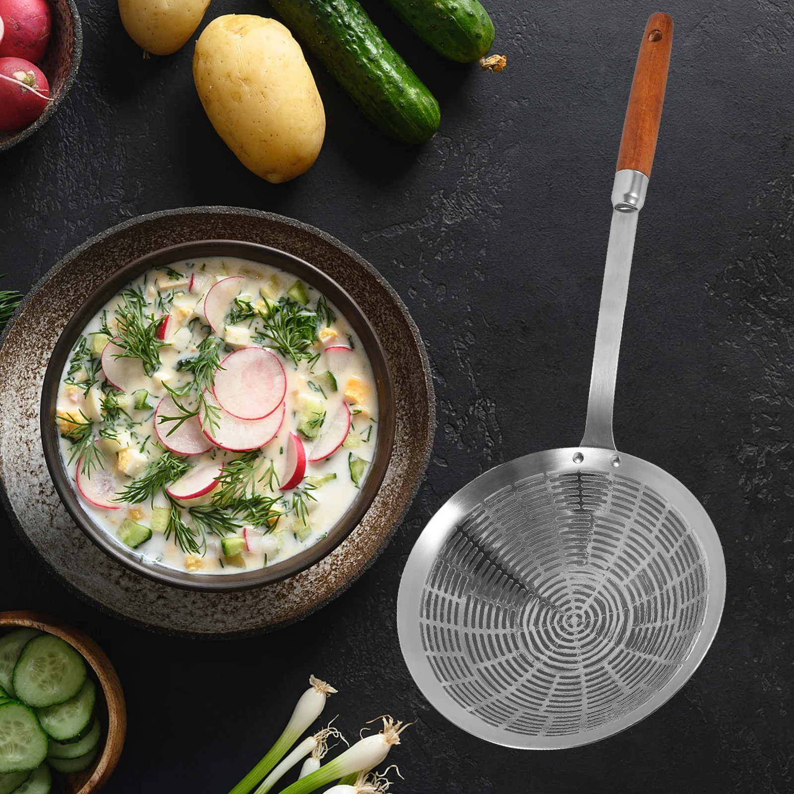 Cuchara ranurada grande de acero inoxidable, cuchara coladora resistente al calor para escurrir Pasta, verduras, frutas, colador de cocina